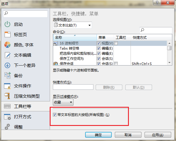 Beyond Compare文本比较选项窗口图例