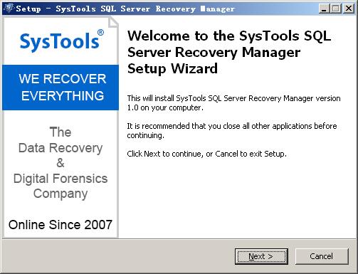 SysTools SQL Server Recovery Manager(SQL数据库恢复工具) v1.0免费版