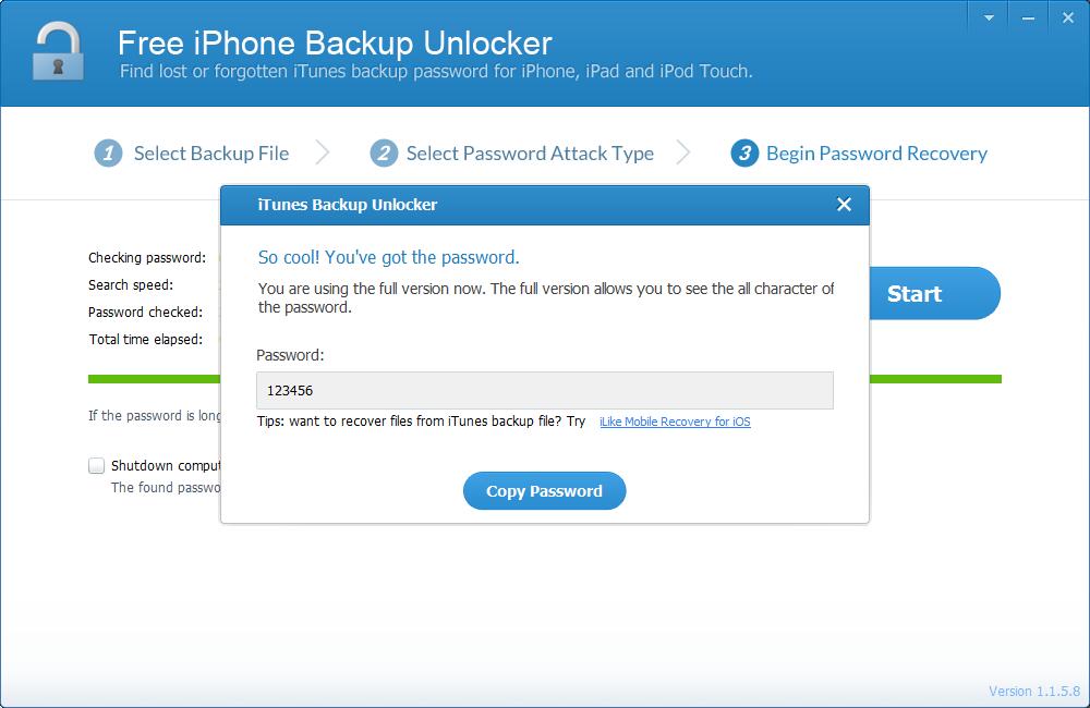 iLike Free iPhone Backup Unlocker