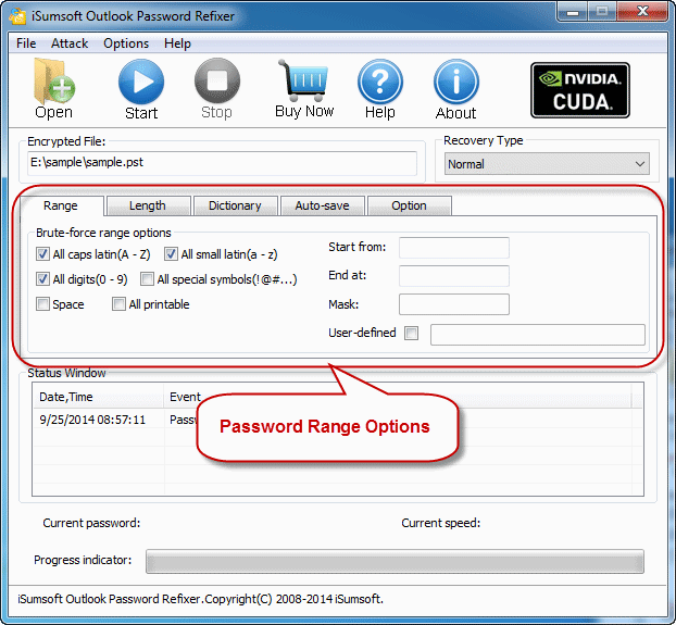 password range options